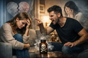 Couple en conflit illustrant une relation toxique avec tensions émotionnelles et détresse psychologique