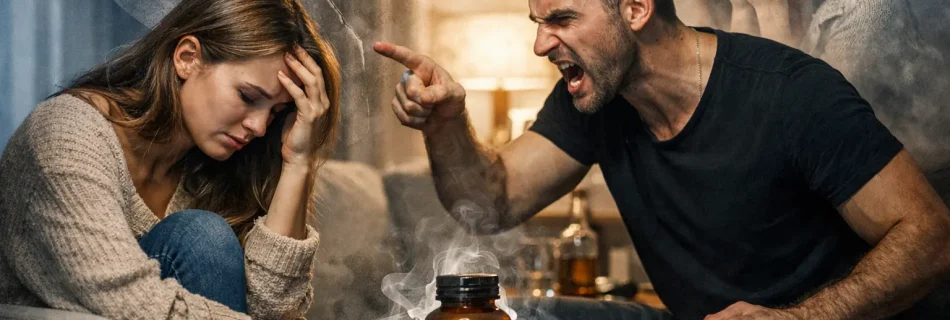 Couple en conflit illustrant une relation toxique avec tensions émotionnelles et détresse psychologique