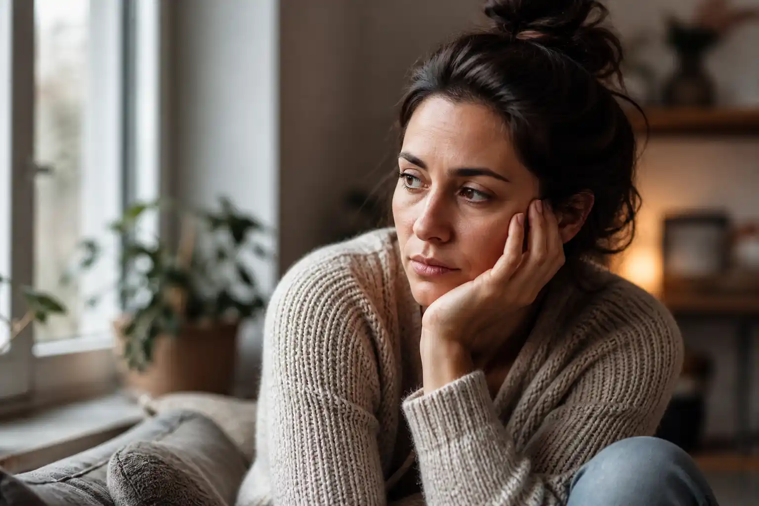 femme fatiguée doute de soi introspection fatigue mentale
