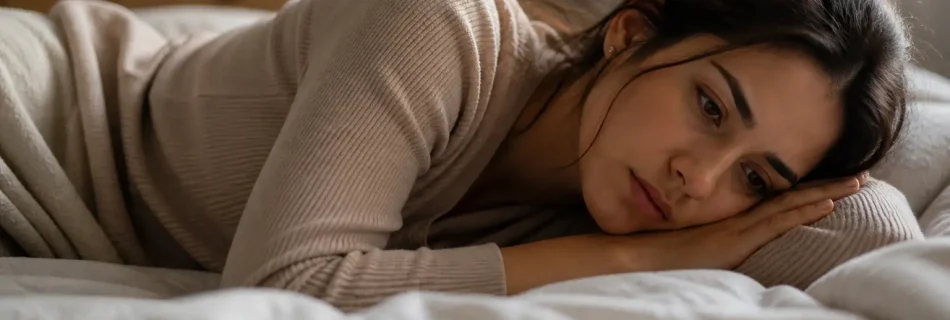 femme allongée seule regard vide fatigue émotionnelle épuisement mental profond