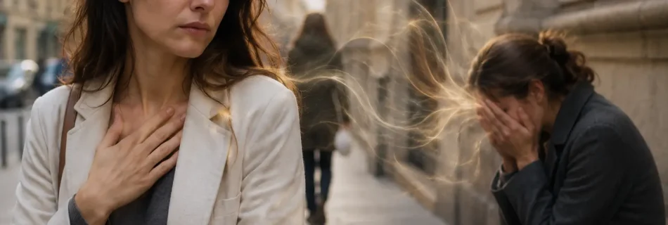femme hypersensible absorbant la tristesse d une autre femme dans la rue surcharge émotionnelle empathie excessive