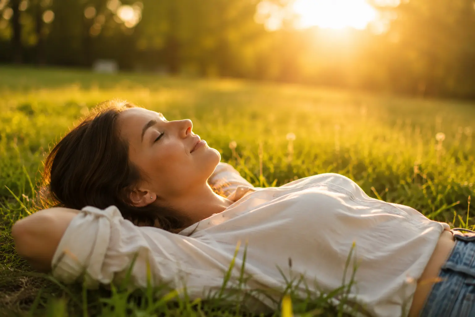 femme sereine moment calme équilibre émotionnel reconnexion à soi