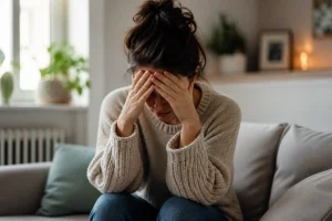 femme stressée surcharge mentale tête dans les mains fatigue mentale émotionnelle