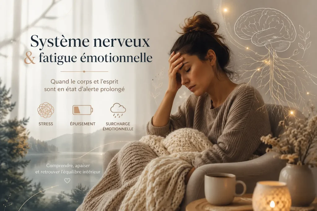Femme en surcharge émotionnelle et système nerveux sous tension après une relation toxique